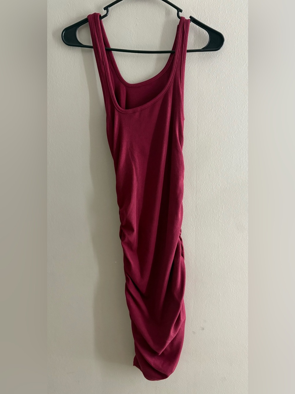 Women’s Asymmetric One-Shoulder Ribbed Dress in Burgundy - Picture 2 of 4